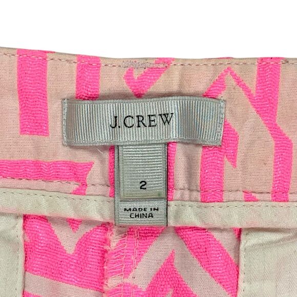 J. Crew Chino Shorts Womens 2 Neon Pink Geometric Pattern Summer Vacation Casual - Picture 8 of 9